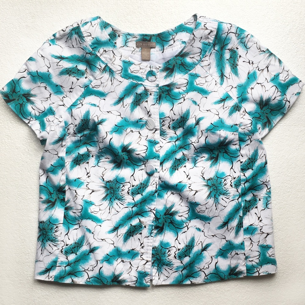 Kim Rogers Large Green White Floral Blouse